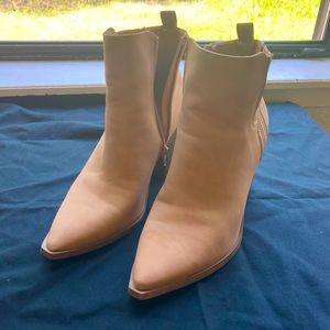 Tan Point Toe Heeled Ankle Bootie